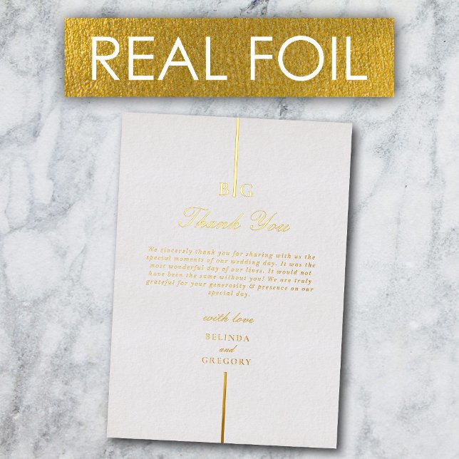 Real Gold Foil Monogram Wedding Thank You (Real Gold Foil Monogram Wedding Thank You Foil Invitation)
