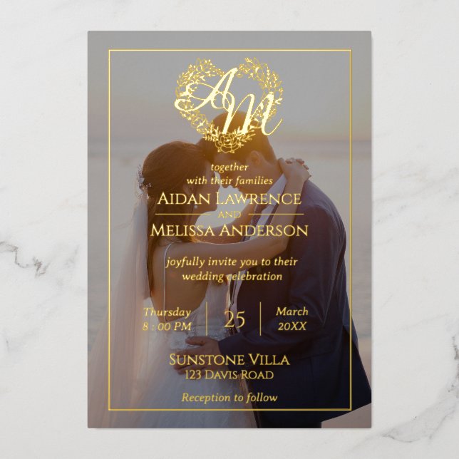 Real Gold Foil Monogram with Photo Wedding  (Front)