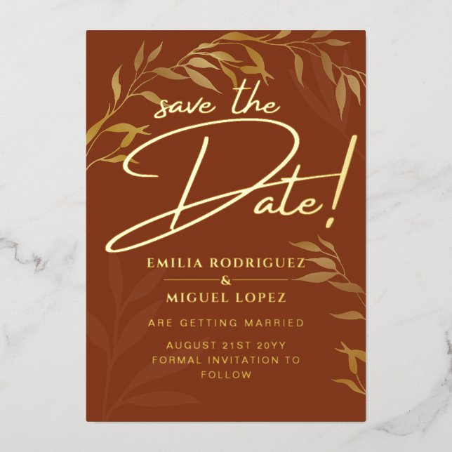Real GOLD FOIL Terracotta Save the Date Wedding (Front)
