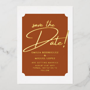 Real GOLD Foil Terracotta Save the Date Wedding