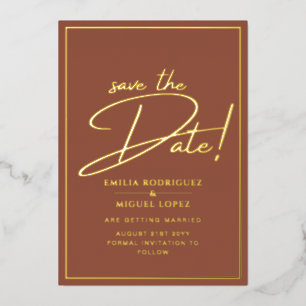 Real GOLD FOIL Terracotta Save the Date Wedding