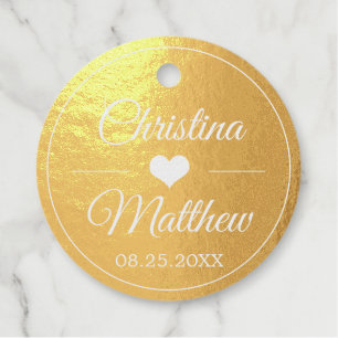 Real Gold Foil Thank you Wedding Heart Favour Tags