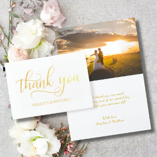 REAL Gold Foil THANK YOU Wedding   with Photo Foil Card