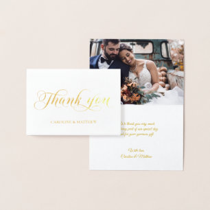 REAL Gold Foil THANK YOU Wedding   with Photo Foil Card