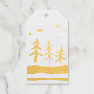 REAL GOLD FOIL TREES IN SNOW GIFT TAG