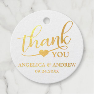 REAL GOLD FOIL Wedding Heart Thank You Favour Tags