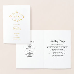Real Gold Foil Wedding Order of Service Program Card