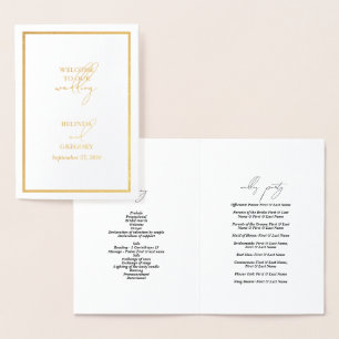 Real Gold Foil Wedding Order of Service Program Card
