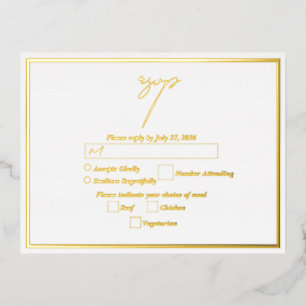 Real Gold Foil White & Gold Wedding RSVP Invitation Postcard