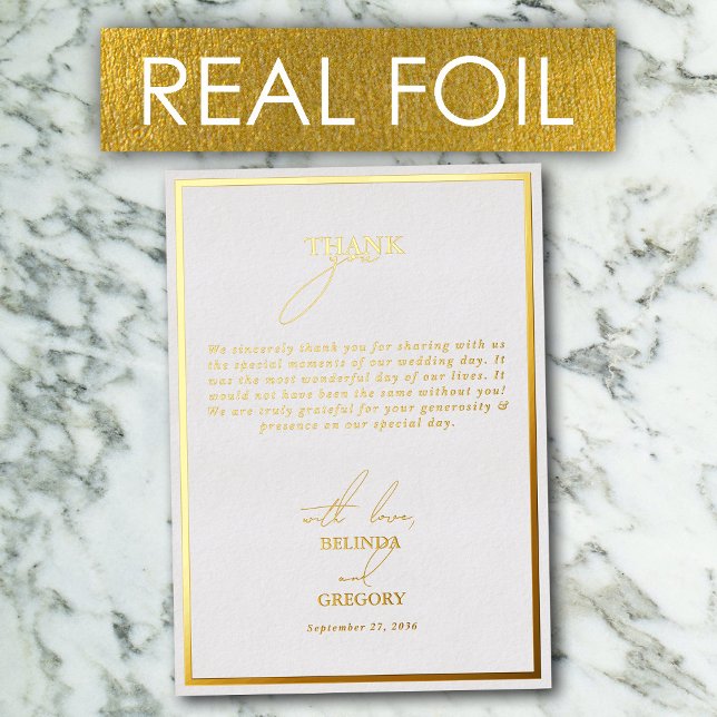 Real Gold Foil White & Gold Wedding Thank You Card (Real Gold Foil White & Gold Wedding Thank You Card)