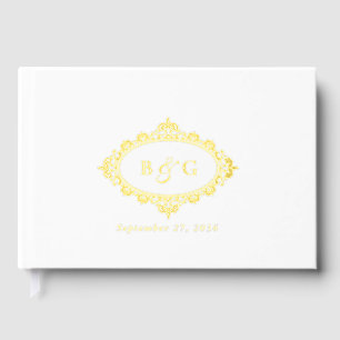 Real Gold Foil Wreath Elegant White Gold Wedding Guest Book
