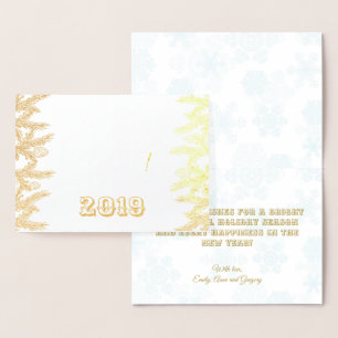 Real Gold Merry Christmas & Happy New Year Foil Card