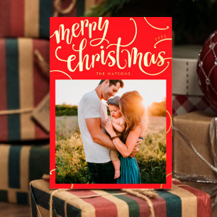 Real Gold Merry Christmas Letter Swirl Photo