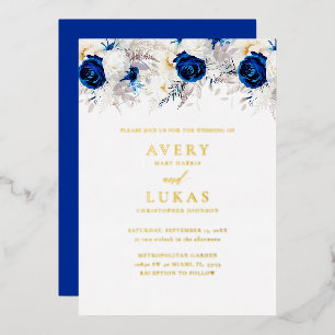Real Gold Modern Royal Blue Flowers Wedding