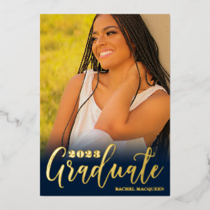 Real Gold Navy Blue Three Photo Graduation Party