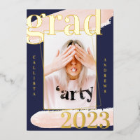 Real Gold Pink Blue Watercolor Photo Graduation