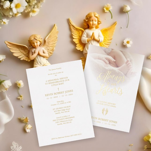  Real Golden Wings Beloved Ones Passed Away (Real Golden Fancy Angel Wings Metallic Foil Invitation with Envelope. )