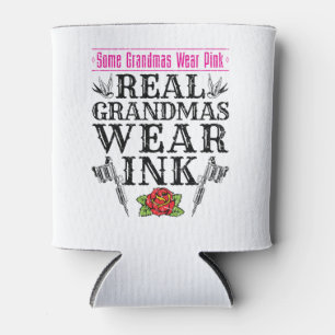Real Grandmas Wear Ink Tattoo Tattooed Grandmother Can Cooler