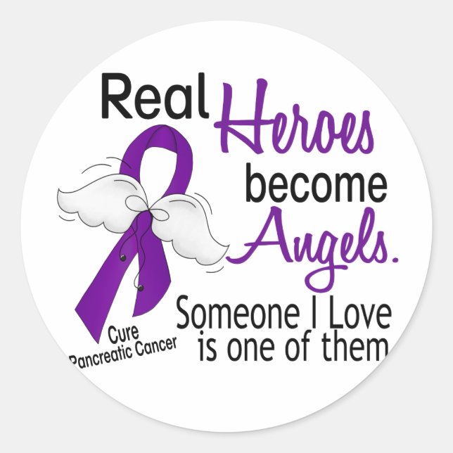 Real Heroes Become Angels Pancreatic Cancer Classic Round Sticker (Front)