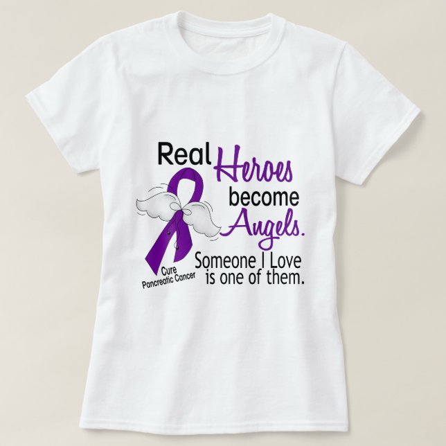 Real Heroes Become Angels Pancreatic Cancer T-Shirt (Design Front)