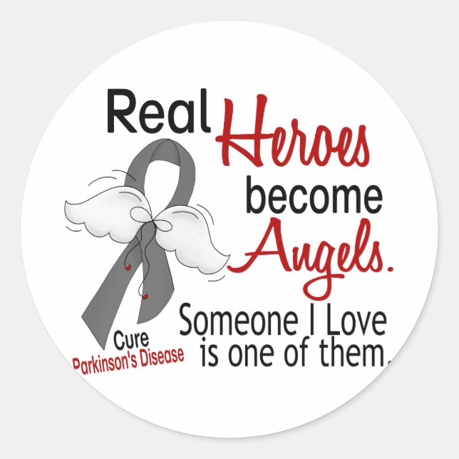 Real Heroes Become Angels Parkinson's Disease Classic Round Sticker (Front)