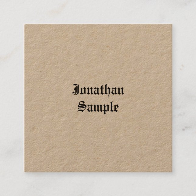 Real Kraft Classic Nostalgic Look Old English Font Square Business Card (Front)