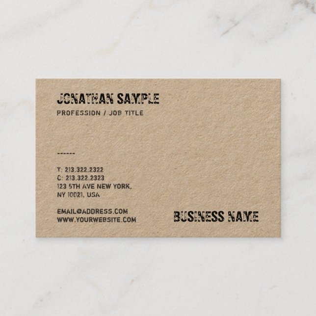 Real Kraft Paper Distressed Text Template Modern Business Card (Front)
