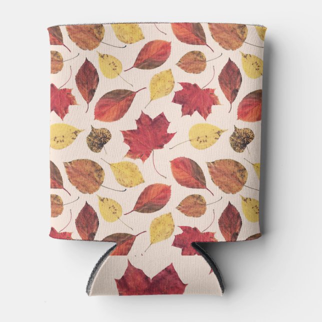 Real leaves photo, unique seamless pattern. can cooler (Front)
