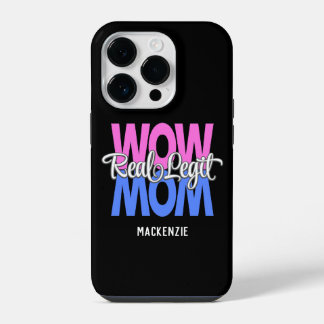 Real Legit Wow Mum Print (Pink, Blue & White) iPhone 14 Pro Case