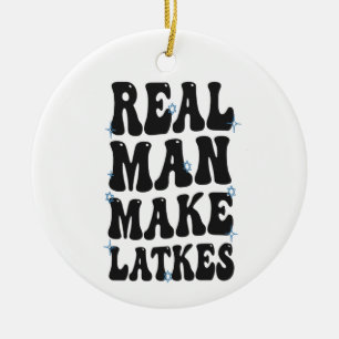 Real Man Make Latkes Funny Groovy Hanukkah Ceramic Tree Decoration
