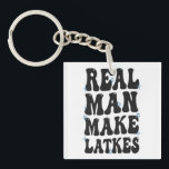 Real Man Make Latkes Funny Groovy Hanukkah  Key Ring<br><div class="desc">hanukkah, gift, birthday, latkes, dreidel, jewish, jew, groovy, menorah, holiday</div>