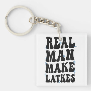 Real Man Make Latkes Funny Groovy Hanukkah  Key Ring