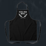 Real men bake funny baking apron with wheat wreath<br><div class="desc">Real men bake funny baking apron with wheat wreath. Black and white kitchen aprons for men. Customize into any color. Cool Birthday gift idea for dad,  husband,  boyfriend,  father,  friend,  co worker,  boss,  chef,  cook,  son,  uncle,  brother,  grandpa etc. Upload your own logo or clip art silhouette optionally.</div>