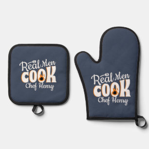 Real Men Cook Custom Chef Dad Father's Day Oven Mitt & Pot Holder Set