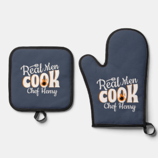 Real Men Cook Custom Chef Dad Father's Day Oven Mitt & Pot Holder Set