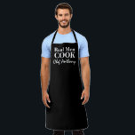 Real men cook funny black custom BBQ apron for men<br><div class="desc">Real men cook funny black custom BBQ apron for men. Personalised kitchen aprons in any colour for guys. Stylish typography design. Add your own name or humourous quote. Create your own unique Christmas or Birthday party gift for grill master dad, father, husband, uncle, boyfriend, brother, friend, grandpa, grandfather, kids, boss,...</div>