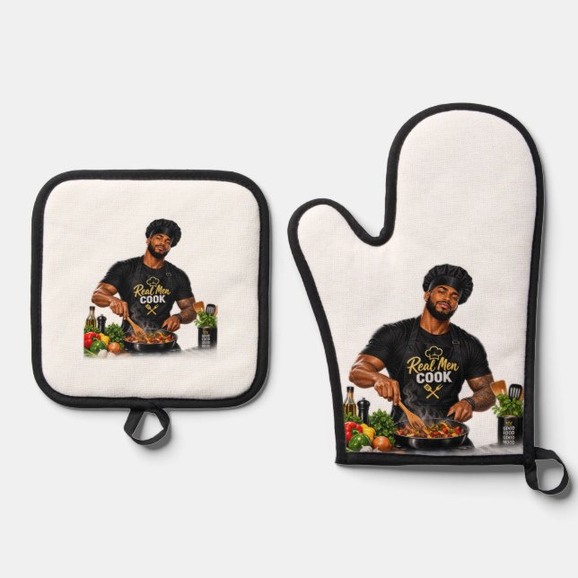 Real Men Cook Oven Mitt & Pot Holder Set (Front)