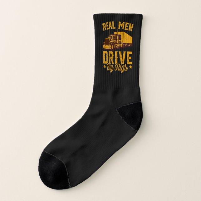 Real Men Drive Big Rigs Funny Truck Driver Trucker Socks (Left Outside)