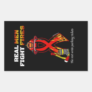 REAL MEN FIGHT FIRES RECTANGULAR STICKER