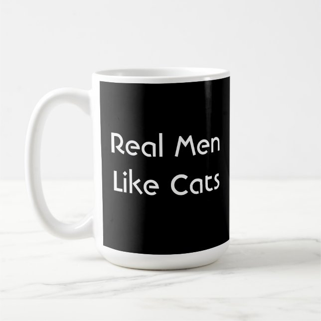 Real Men Like Cats Black Coffee Mug (Left)