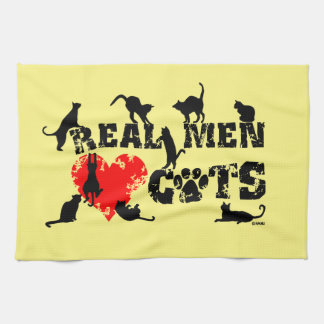 Real men love cats, cats have 9 lives tea towel