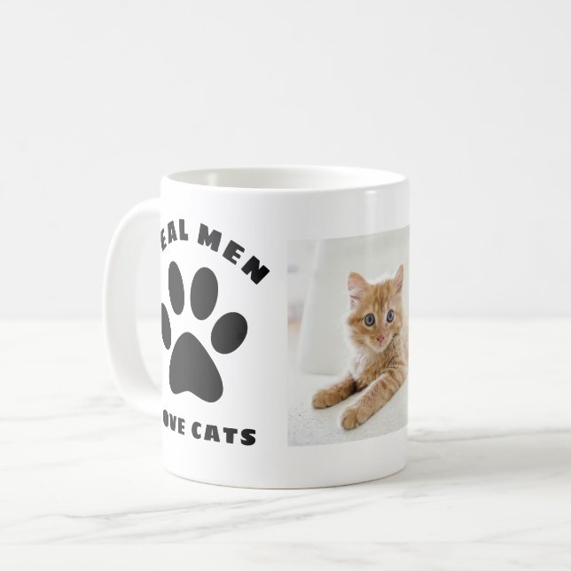 Real Men Love Cats Custom Text Personalised Photo Coffee Mug (Front Left)