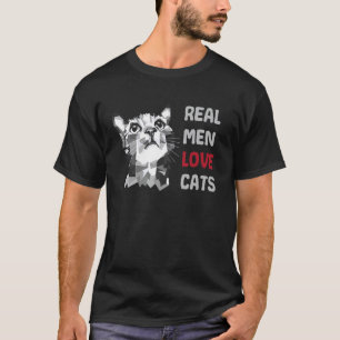 Real Men Love Cats Funny Cat Dad Poligonal Kitty L T-Shirt