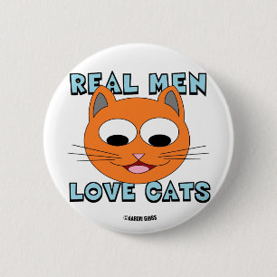 REAL MEN LOVE CATS Ginger Cat Face 6 Cm Round Badge