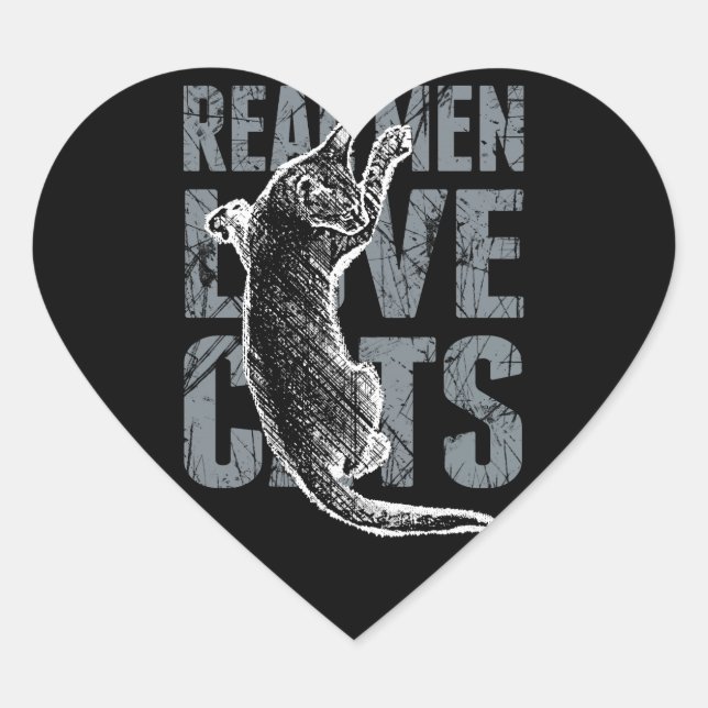 Real Men Love Cats in Distressed Style Heart Sticker (Front)