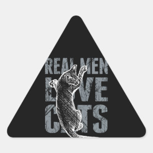 Real Men Love Cats in Distressed Style Triangle Sticker