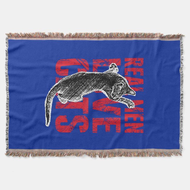 Real Men Love Cats on Blue Throw Blanket (Front)