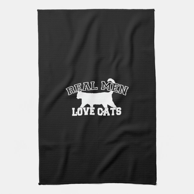 Real Men Love Cats White Silhouette Tea Towel (Vertical)
