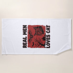 Real Men Loves Cat Halloween Vintage Cat Shirt Des Beach Towel