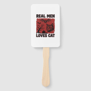 Real Men Loves Cat Halloween Vintage Cat Shirt Des Hand Fan